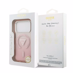 GUESS magnetinis dėklas telefonui IPHONE 17 Pro, suderinamas su MagSafe GUHMP17LHGTMLCGP (IML gradientinis dėklas su trikampiu logotipu) rožinis