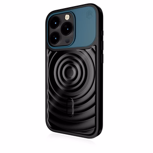 STM Reawaken Ripple MagSafe dėklas, skirtas iPhone 15 Pro, juodas su „Atlantic“ mėlynos spalvos akcentais