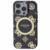 Guess IML Peony On 4G Background Magnetinis dėklas iPhone 16 Pro - juodas