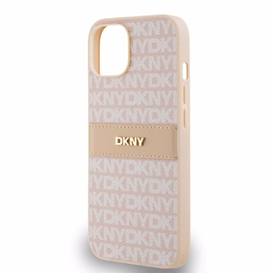 DKNY odinis mono juostelės ir metalinis logotipas dėklas iPhone 15/14/13 - rožinis