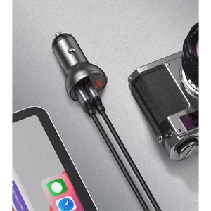 Automobilinis įkroviklis Baseus CCBX-0G pilkas 24W (2xQC3.0 / SU LED VOLTMETRU)