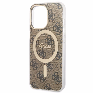 Rinkinys Guess GUBPP13LH4EACSW dėklas + įkroviklis iPhone 13 Pro rudas kietas dėklas su 4G raštu Magnetinis