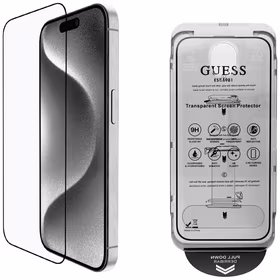 Guess BP Rhinestone 2in1 apsauginio stiklo ir kameros lęšio rinkinys iPhone 16 Pro Max - sidabrinis