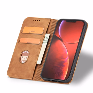 Magnetinis Fancy dėklas telefonui iPhone 13 Pro Max su kišene, kortelių laikiklis, rudas
