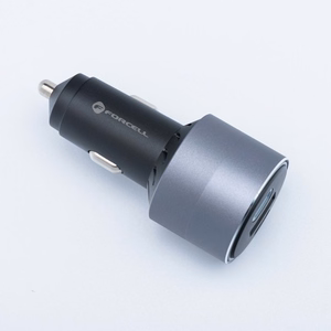 FORCELL F-ENERGY Alu automobilinis įkroviklis 2 x Type C + USB A PD QC4.0 SFC2.0 3A 85W pilkas