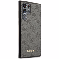 Guess GUHCS23LG4GFGR S23 Ultra S918 pilkas/pilkas kietas dėklas 4G Metalinis Auksinis Logotipas