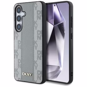 DKNY odinis languoto rašto magnetinis dėklas telefonui Samsung Galaxy S25 - rusvai pilkas