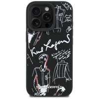 Karl Lagerfeld Grained Pattern & Logo MagSafe Dėklas for iPhone 16 Pro - juodas