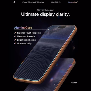 Spigen Glas.tR EZ Fit grūdintų apsauginių stiklų rinkinys iPhone 16 Pro Max / 17 Pro Max telefonams – 2 vnt.