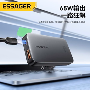 Įkroviklis Essager GaN Ultra juodas 65W (1xPD / 1xQC3.0)