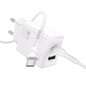 Įkroviklis Hoco N71 30W GaN USB-C/USB-A + USB-C to USB-C cable 1.0m baltas