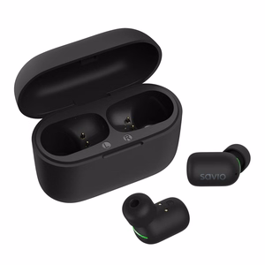 Savio TWS-09 IPX5 belaidės in-ear ausinės muzikai Bluetooth juodos