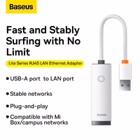 Baseus adapteris Lite Series - USB į RJ45 - 1000 Mbps (WKQX000102) baltas