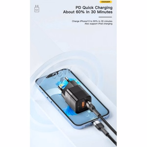Įkroviklis Essager GaN Square juodas 33W (PD / QC3.0)