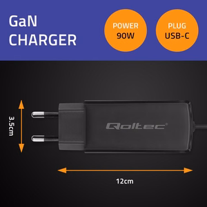 Qoltec 52420 90W GaN supergreitas įkroviklis | 5-20V | 3-4.5A | USB-C 3.1