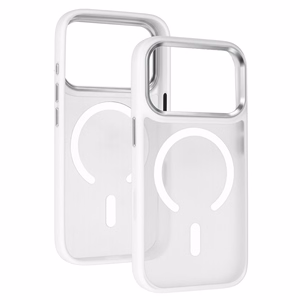 Liavec Cloudy dėklas su metaliniu kameros rėmeliu, skirtas Iphone 17 Pro baltas (kameros valdymo mygtukas)