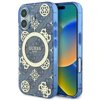 Guess IML Peony On 4G Background MagSafe iPhone 16 dėklas - mėlynas
