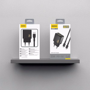 Dudao A26TCEU PD QC 25W GaN USB-A USB-C Wall Įkroviklis with USB-C Laidas - Juodas