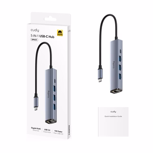 Cudy UH605 sąsajos šakotuvas USB 3.2 Gen 1 (3.1 Gen 1) Type-C 5000 Mbit/s pilkas, sidabrinis
