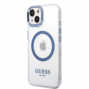 Guess Metalinis kontūras Magnetinis dėklas telefonui iPhone 14 Plus - mėlynas