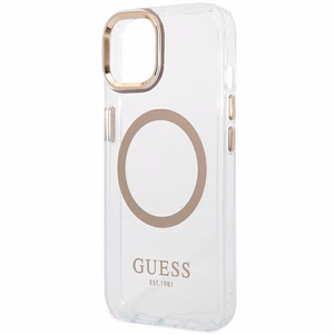 Guess GUHMP14MHTRMD iPhone 14 Plus 6.7 "auksinis / auksinis kietas dėklas Metalinis kontūras Magnetinis