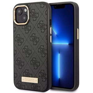 Guess GUHMP14MU4GPRK iPhone 14 Plus 6.7 "juodas / juodas kietas dėklas 4G logotipo plokštelė Magnetinis