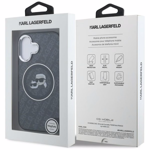 Karl Lagerfeld IML Glitter Karl & Choupette Heads Logo MagSafe Dėklas iPhone 16 - juodas