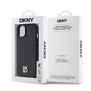 DKNY Odinis monogramos raštas su metaliniu logotipu magnetinis dėklas telefonui iPhone 15/14/13 - juodas