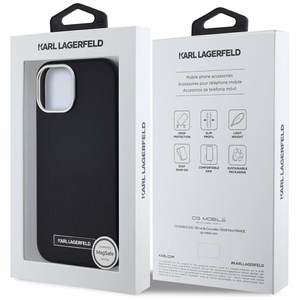 Karl Lagerfeld FW Metal Plate Magnetinis iPhone 15 dėklas - juodas