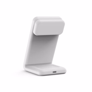 Crong MagSpot Pivot Stand 3 viename belaidis įkroviklis, skirtas iPhone, Apple Watch ir AirPods, suderinamas su MagSafe, baltas
