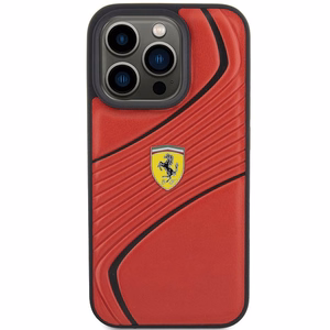 Ferrari Twist Metal Logo dėklas telefonui iPhone 15 Pro - raudonas