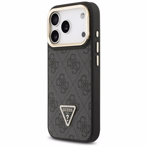 Guess 4G PU trikampio logotipo ir stovo kameros magnetinis dėklas telefonui iPhone 17 Pro - juodas