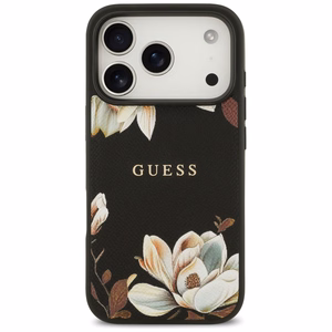 Guess Grained Flowers Classic Logo MagSafe чехол iPhone 17 Pro - черный