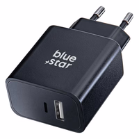 BLUE STAR kelioninis įkroviklis su USB-C + USB-A lizdais PD QC4.0 3A 25W TFB-TC-25WPD juodas