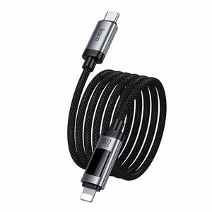 Duomenų kabelis su skaitmenine indikacija USB C į Lightning Hoco PD 27W 1,2 m U148 juodas