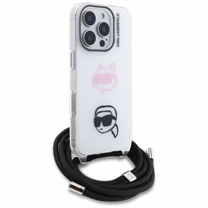 Karl Lagerfeld IML Crossbody Karl&Choupette Head Dėklas for iPhone 16 Pro Max - baltas