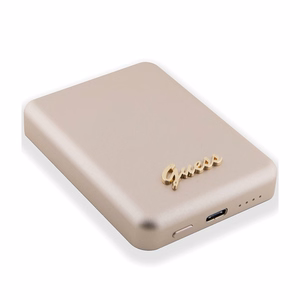 Magnetinė išorinė baterija Guess MagSafe Metal Script Logo 5W 3000mAh (auksinė)