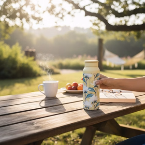 Quokka Echo nerūdijančiojo plieno termobutelis su silikonine rankena, 690 ml, Magnolia