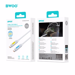 BWOO 240W Super Fast Charging Data Laidas With RGB Light baltas X325C-C