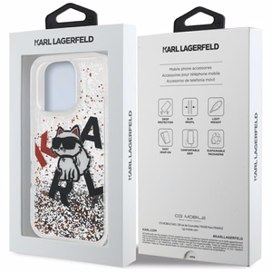 Karl Lagerfeld Liquid Glitter Choupette Logo deklas iPhone 16 Pro - skaidrus