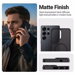 Crong Hybrid Matte Magnetic MagSafe dėklas, skirtas Samsung Galaxy S25 Ultra, juodas
