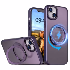 Dėklas telefonui Mag Ring su sukiojamu žiedu iPhone 15 Pro 6,1" violetinis