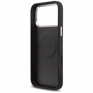 Guess Grūdėtas Trikampio logotipas Magnėtinis dėklas telefonui iPhone 17 Pro Max - juodas