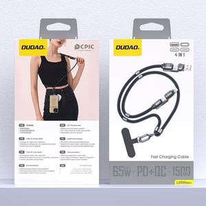 Dudao L20Max 65W 4-in-1 mėlynas laidas su dirželiu USB-C į USB-C su Lightning ir USB-A adapteriais