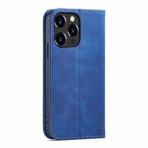 Magnetinis puošnus dėklas telefonui iPhone 14 Plus su atverčiamu dangteliu, pinigine ir stovu, mėlyna