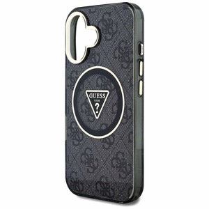 Guess IML Metal Glitter 4G Circle Triangle Magnetinis dėklas telefonui iPhone 16 - juodas