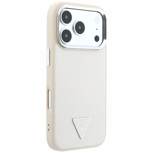 Guess Grained Triangle Logo MagSafe dėklas iPhone 18 Pro / 17 Pro – smėlinis