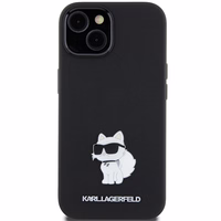 Karl Lagerfeld silikoninis Choupette Metal Pin dėklas telefonui iPhone 15 Plus / 14 Plus - juodas