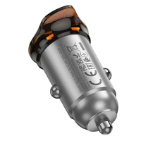 Automobilinis įkroviklis Hoco 2 x USB C QC PD 45W + kabelis USB C į Lightning NZ16B metalinis pilkas