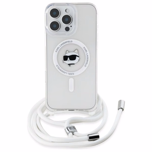 Karl Lagerfeld IML Choupette galva ir virvelė MagSafe iPhone 16 Pro dėklas - skaidrus
